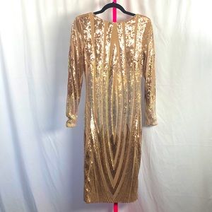 DRESS THE POPULATION NWT iridescent/rose gold sequin mini dress 3/4 sleeves M